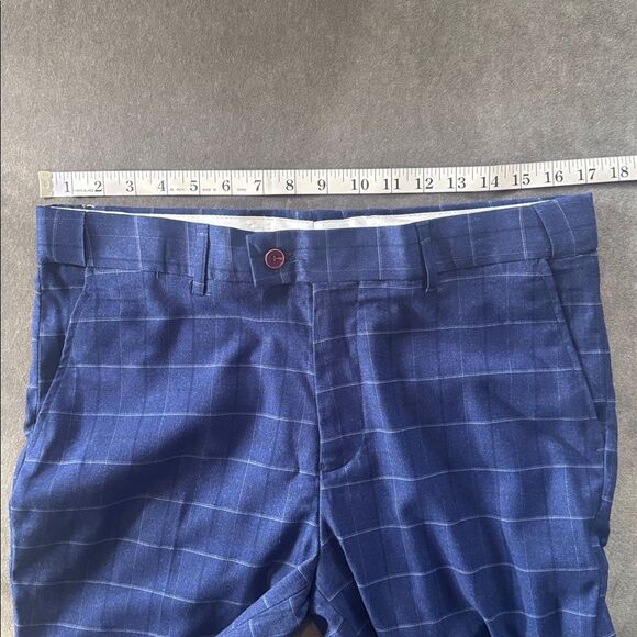 Men’s Blue Plaid 3 Piece Slim Fit Formal Business Suit Jacket 38 Pants 34 NWT - Picture 11 of 15